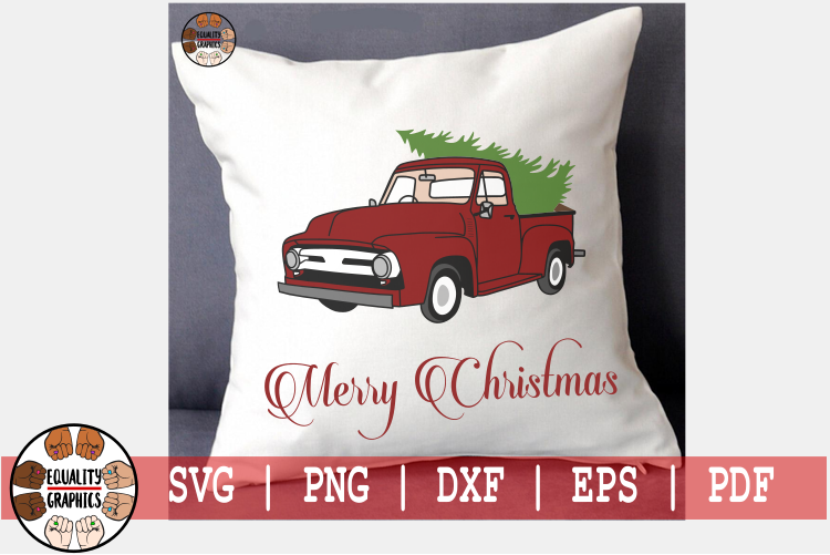 Vintage Old School Red Christmas Tree Truck Svg Dxf Eps