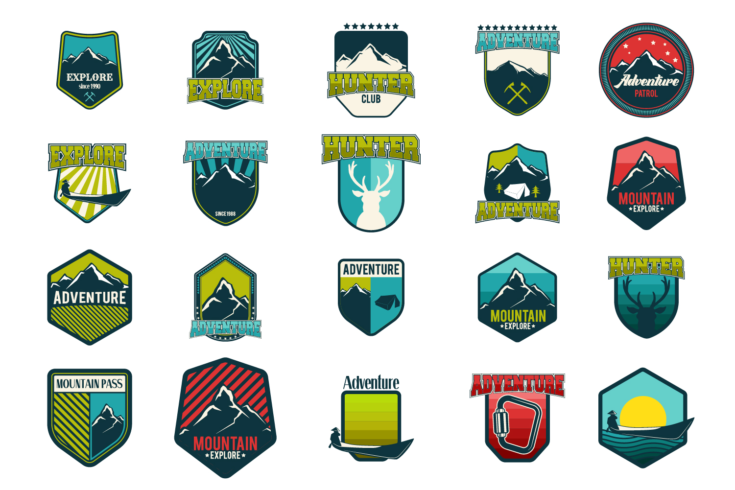 Set Of Outdoor Adventure Badges And Hunting Logo Emblems