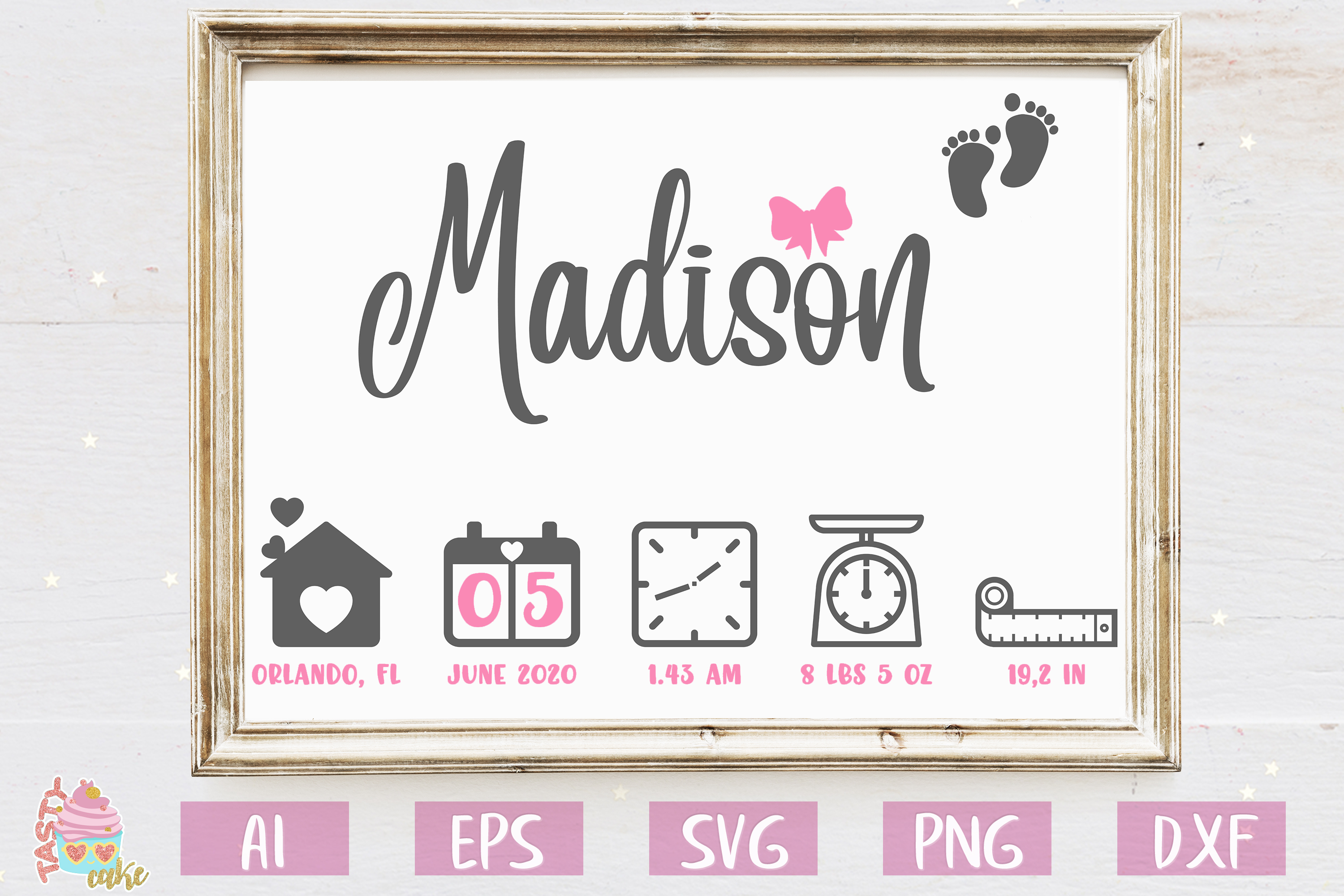 Baby Birth Stats SVG - Birth Announcement Template (406343) | SVGs