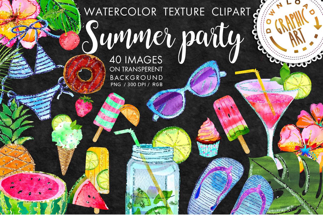 Summer party Clip Art (111570) | Illustrations | Design Bundles