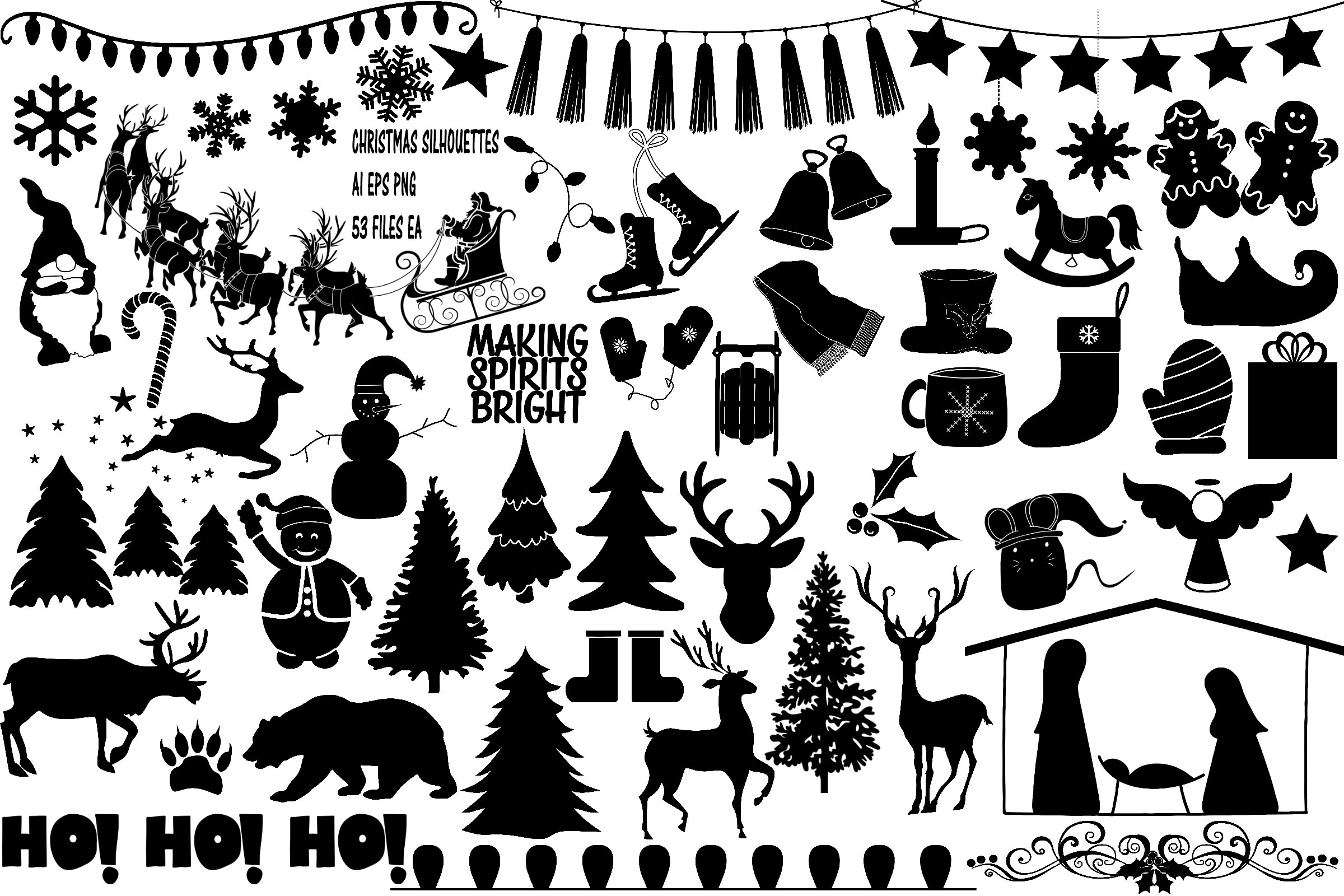 Download Christmas Silhouettes Vector AI EPS Vecor & PNG (156969) | Illustrations | Design Bundles