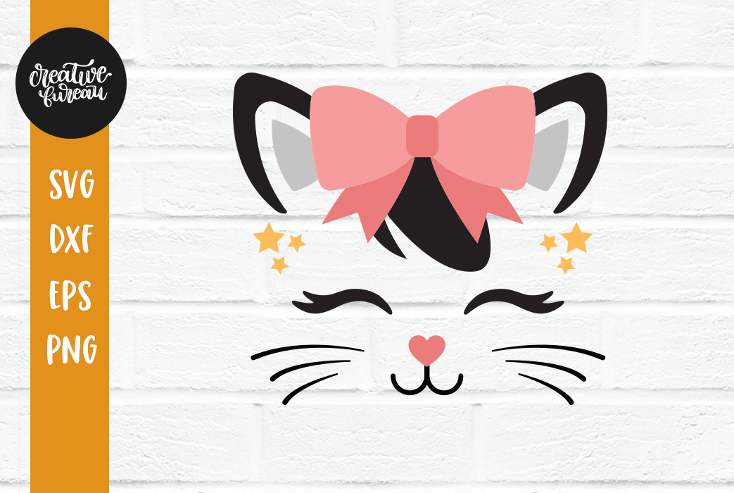 Cute Cat Face SVG DXF, Girl T-shirt SVG, Cat Face SVG