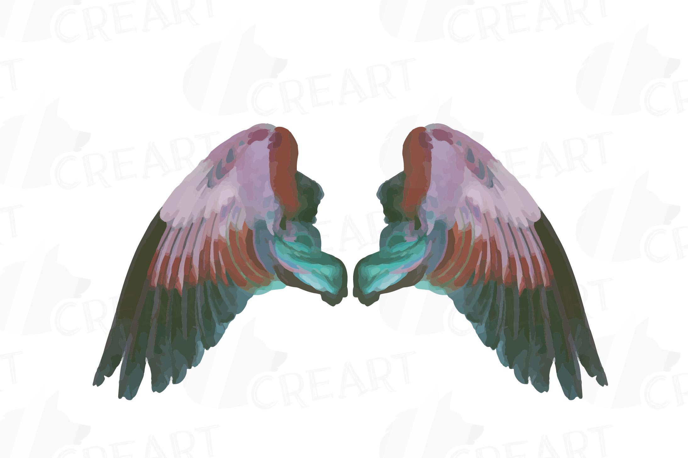 Watercolor wings clip art collection, colorful bird wings (209686