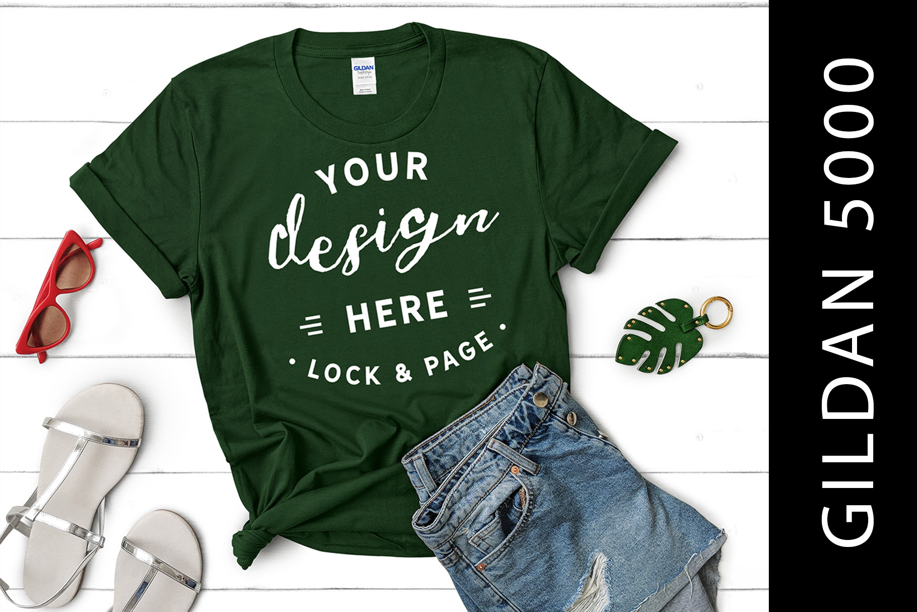 Download Forest Green Gildan 5000 Women's Knotted T-Shirt Mockup
