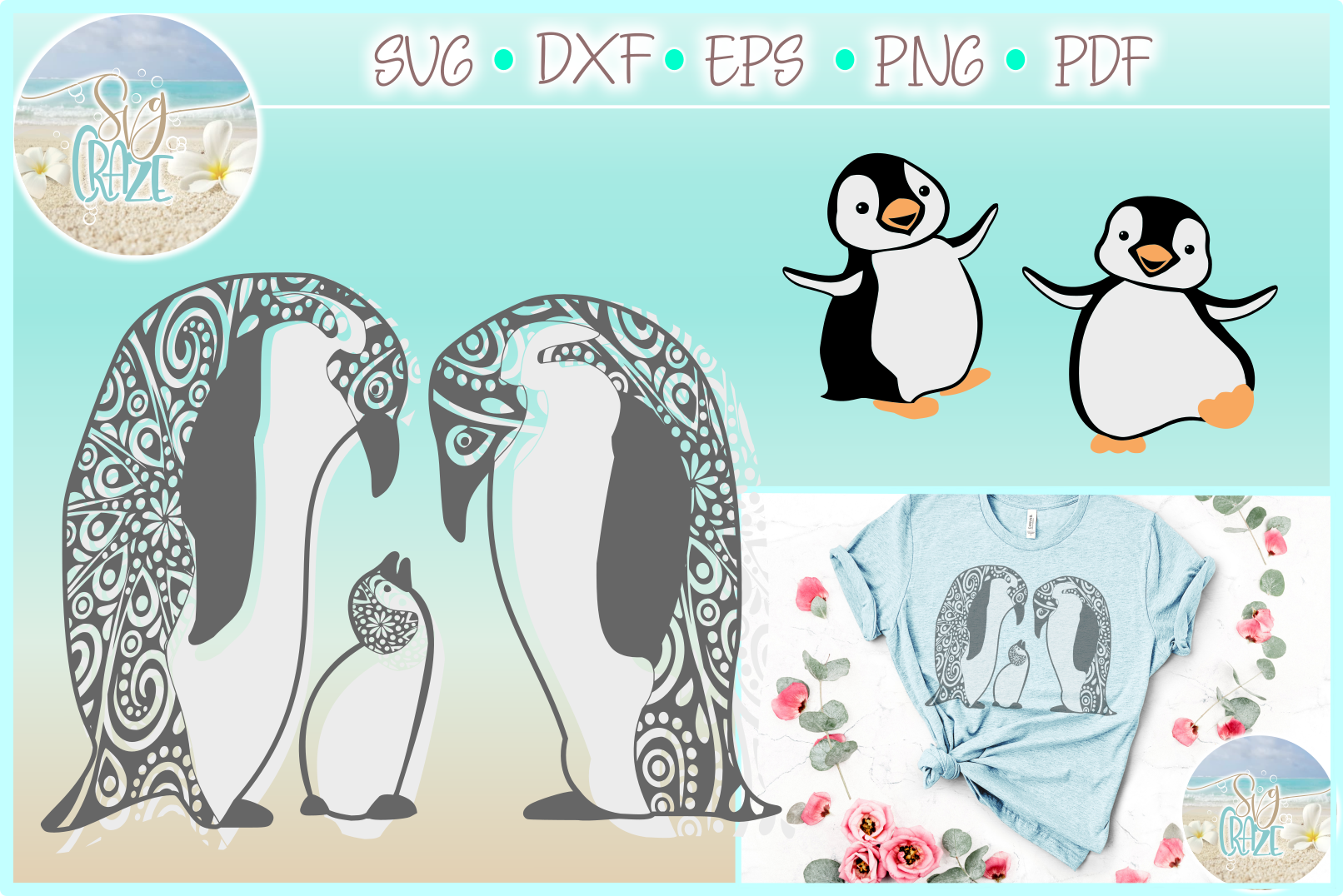 Download Penguin Mandala Zentangle Svg Dxf Eps Png Pdf Files