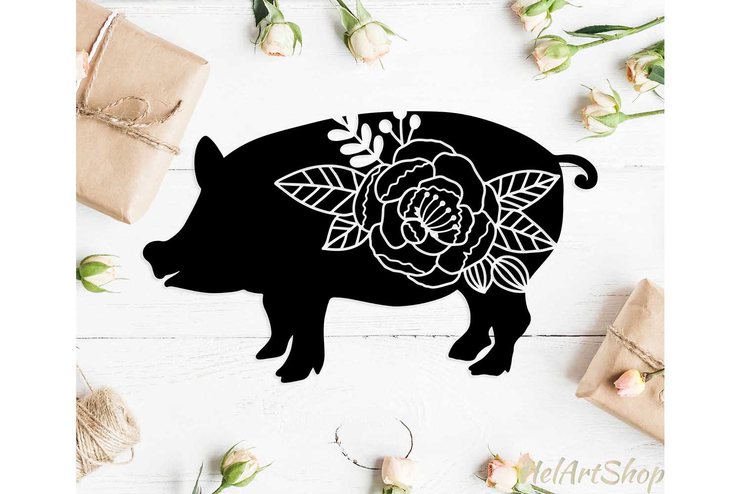 Download Floral Pig svg, Farm svg, Farm animals svg (414528) | Illustrations | Design Bundles