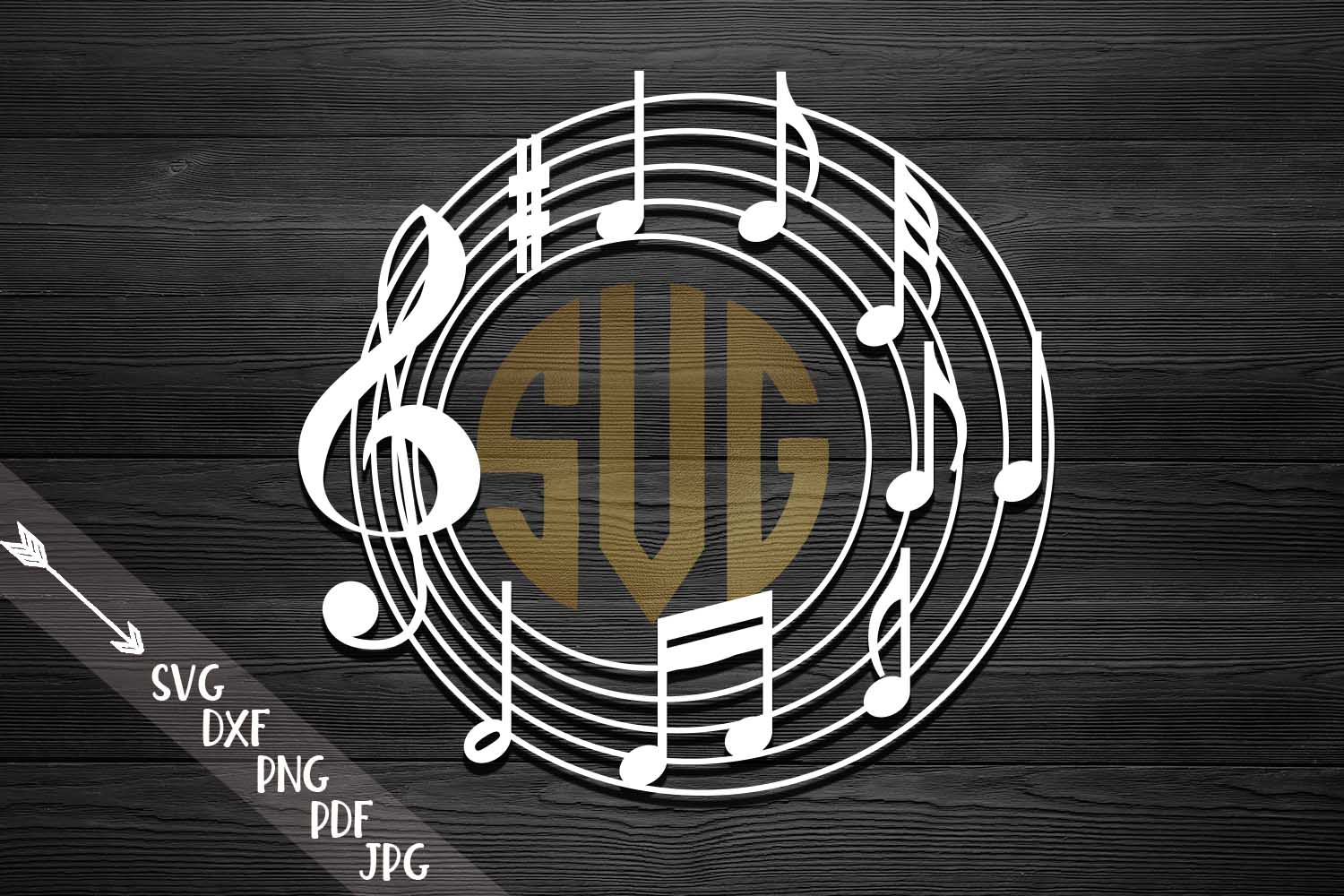 Music Musical notes circle monogram template for cutting svg (131550 ...