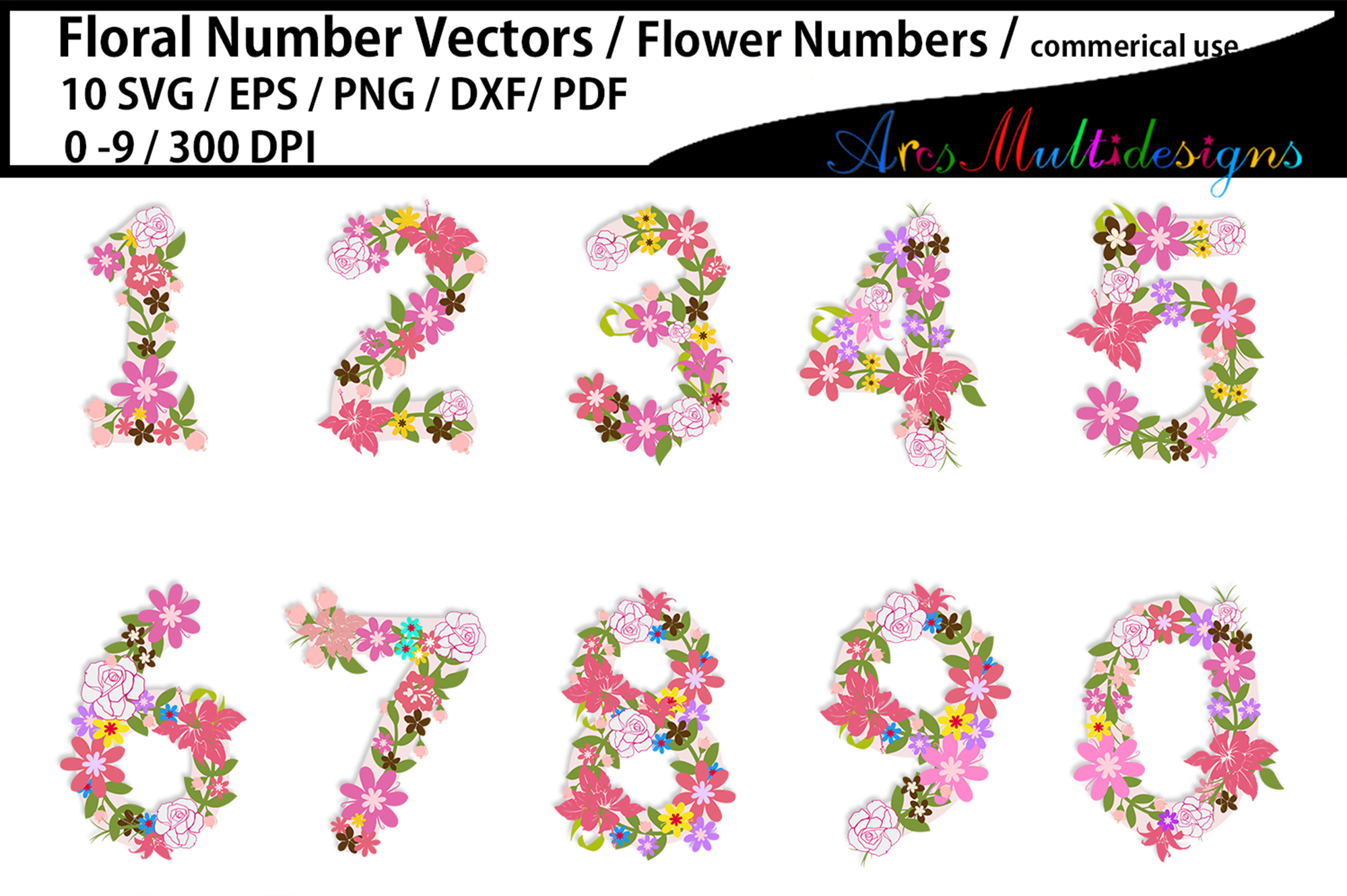 Download floral numbers clipart / floral numbers svg / flower numbers (294136) | Illustrations | Design ...