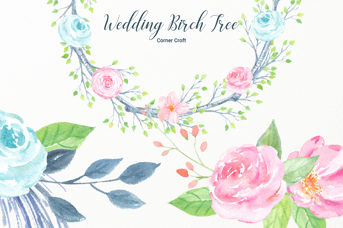 Watercolor Wedding Birch Tree (50316) | Illustrations | Design Bundles