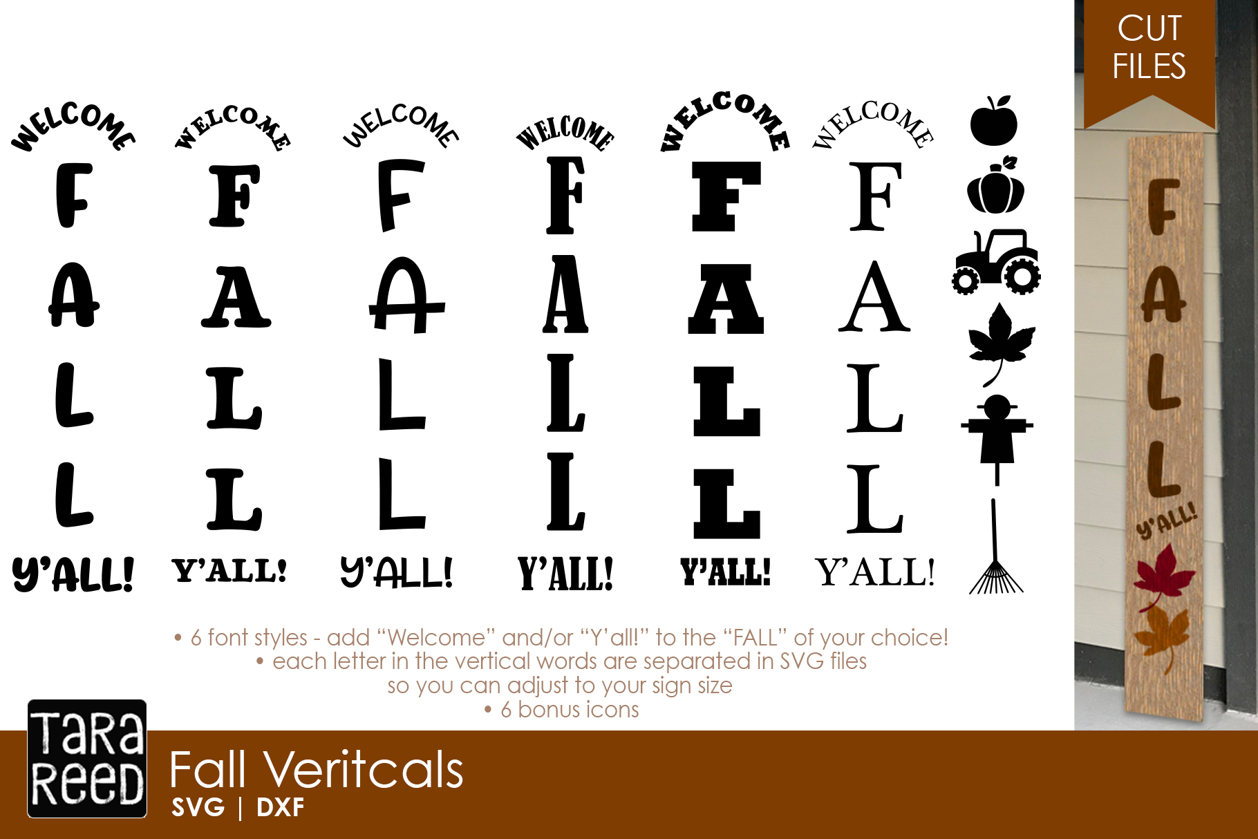 Fall Vertical Sign Bundle (105147) | Cut Files | Design ...