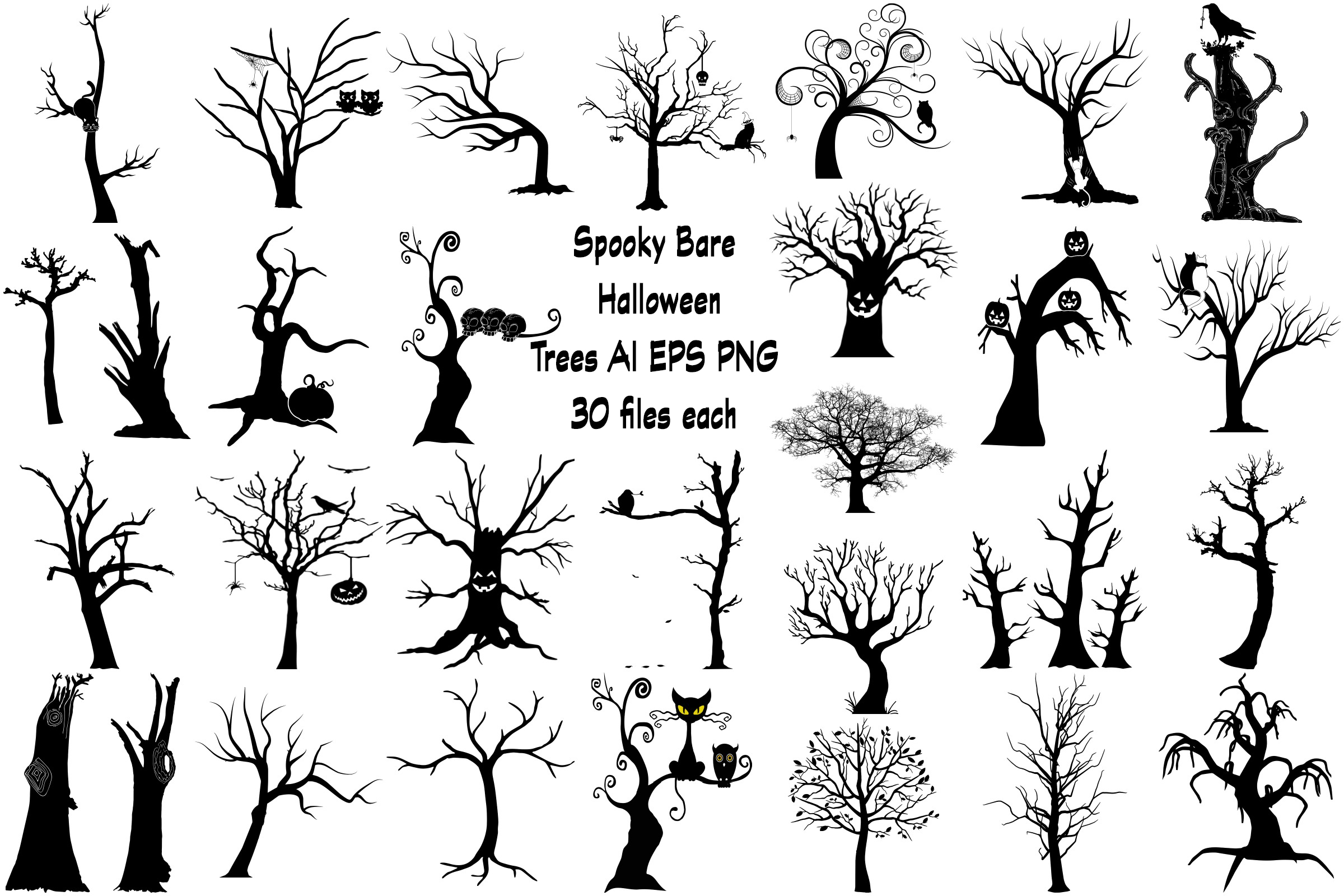 Halloween Silhouette Spooky Trees AI EPS PNG