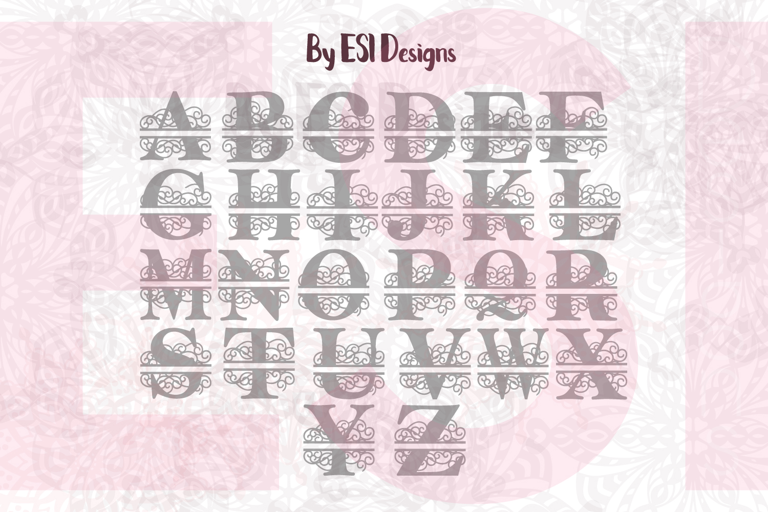 Download ES Swirl, Split Monogram Alphabet - A-Z