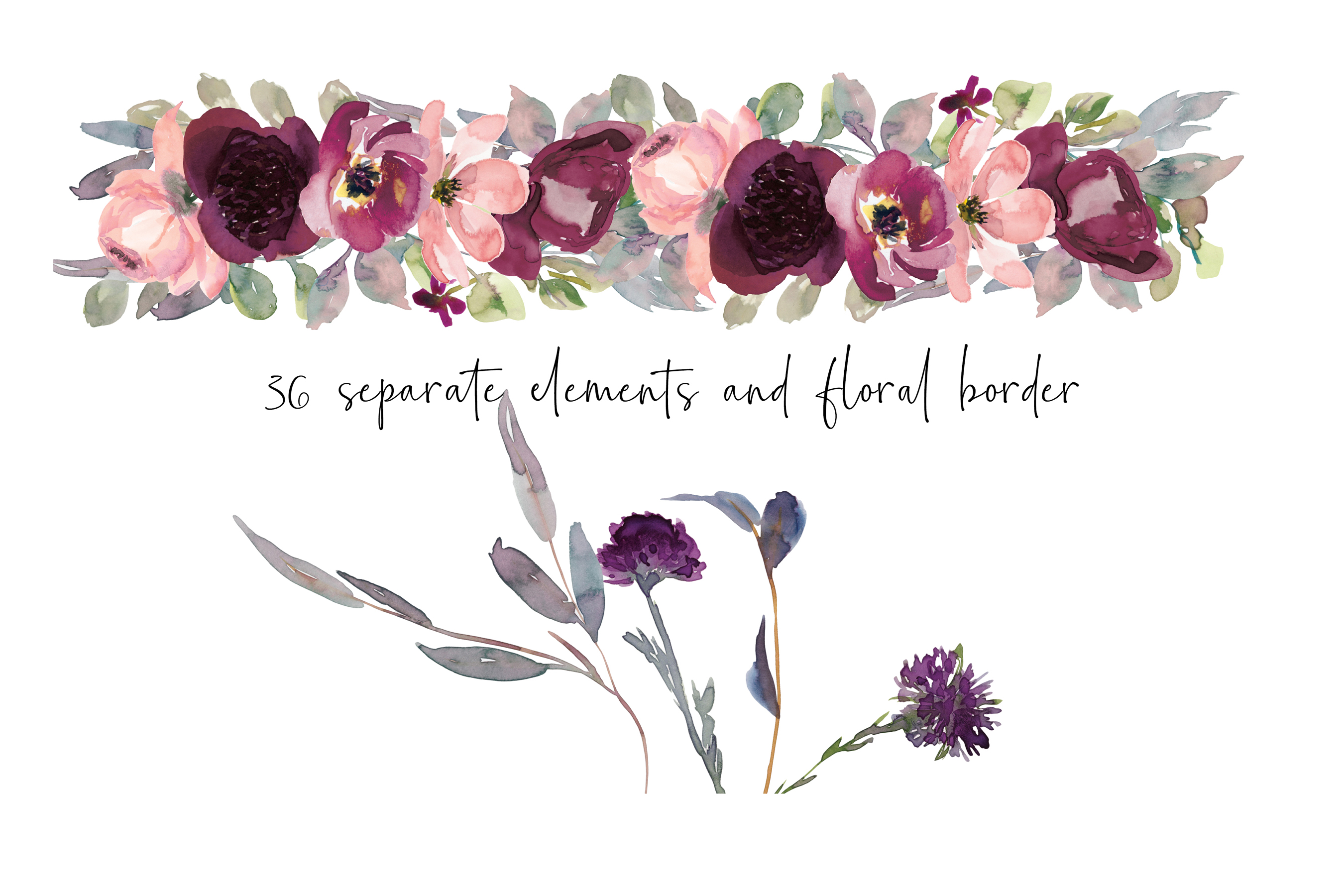 Watercolor Burgundy Elegant Flowers Arrangements Clipart