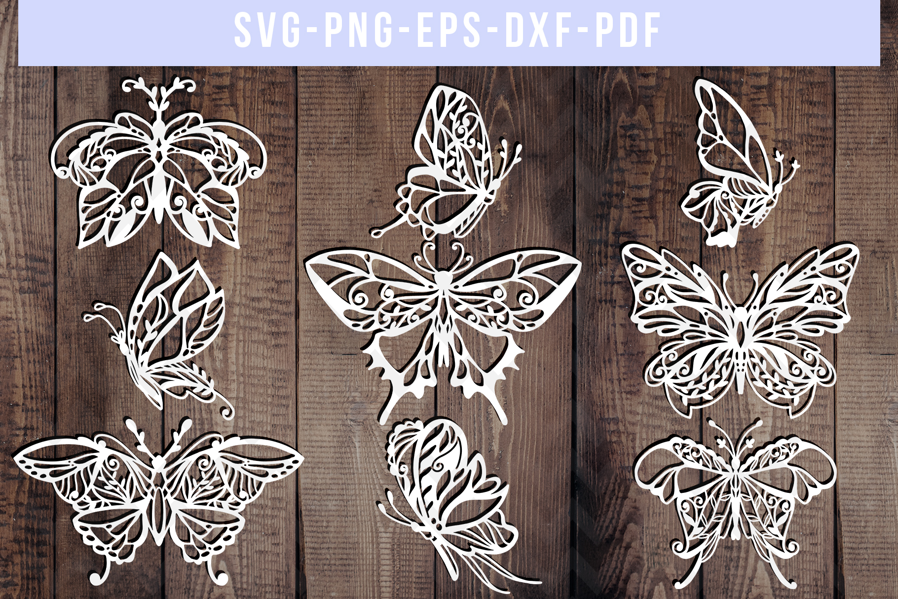 Bundle Of 9 Butterfly Papercut Templates, Paper Art DXF PDF