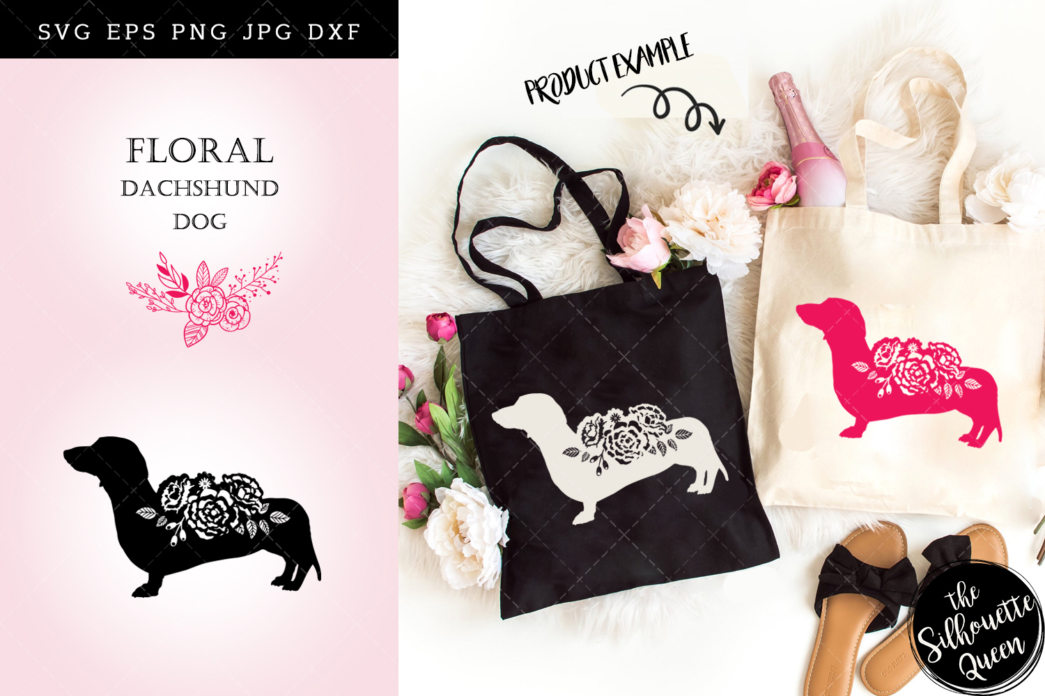 Download Floral Dachshund Dog svg file for cricut, for silhouette