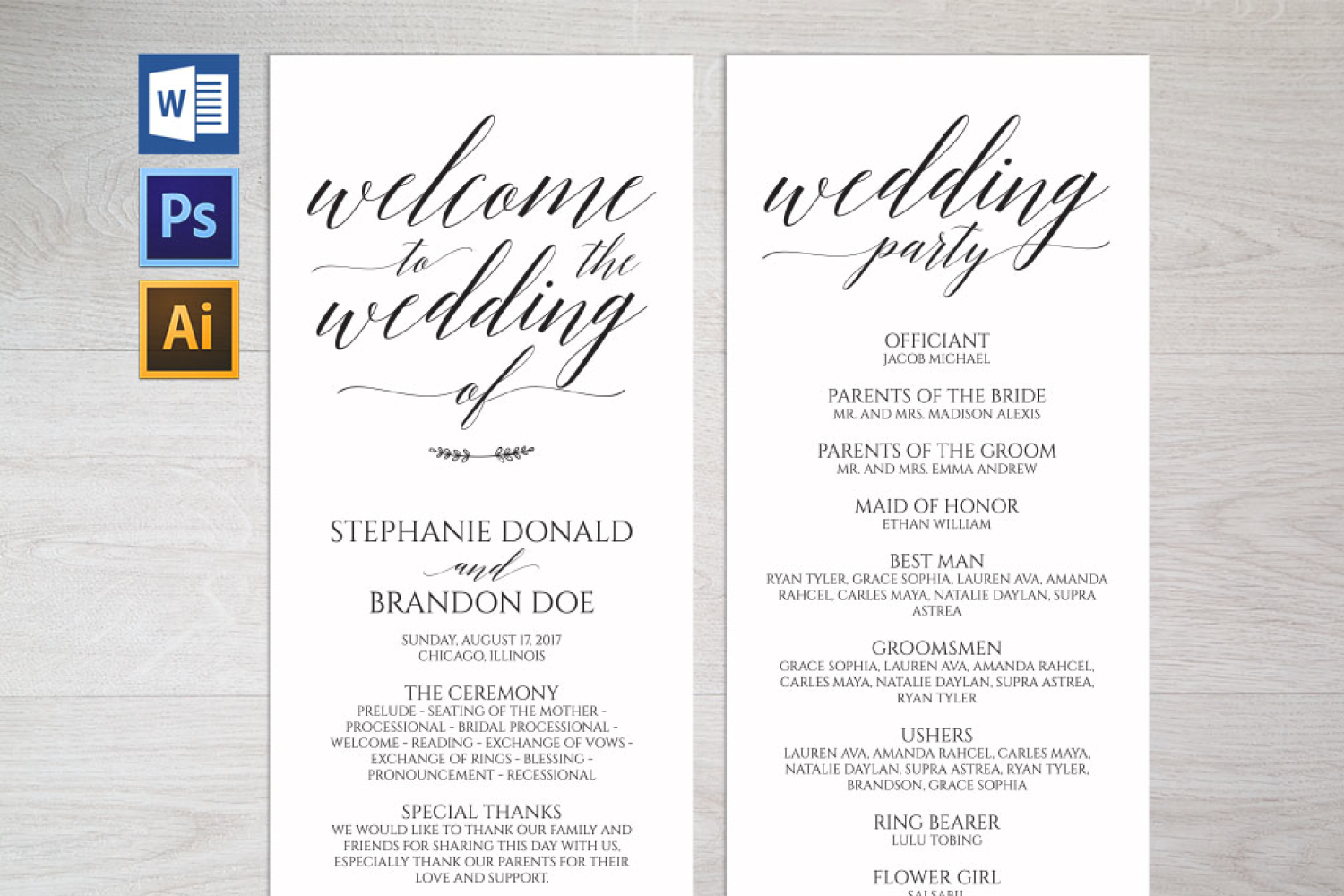 Download Wedding Program Template (126940) | Card Making | Design Bundles