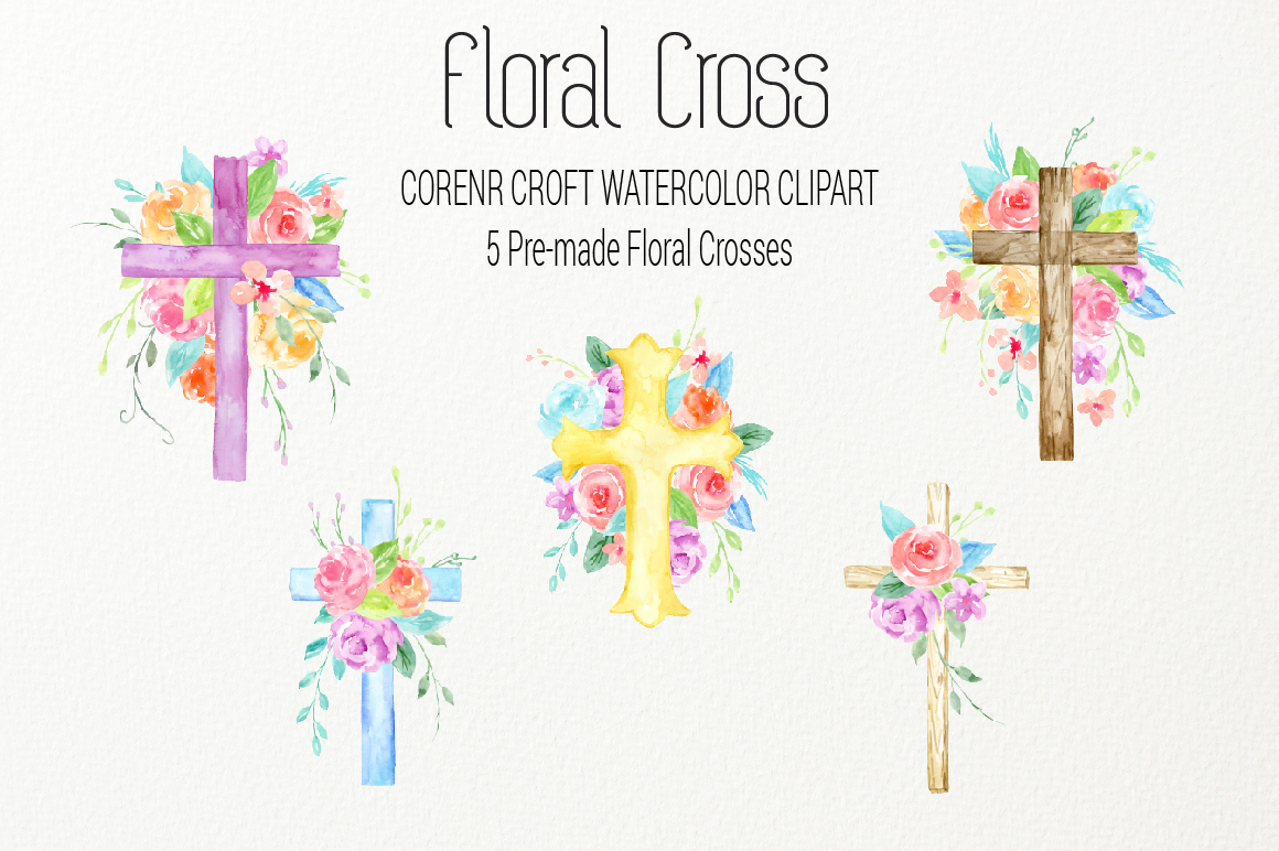 Download Watercolor clipart floral cross (68298) | Illustrations | Design Bundles