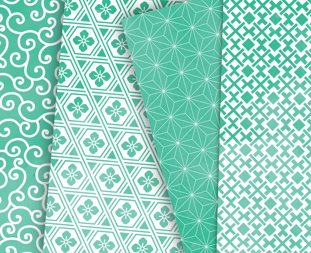 Mint Green Digital Paper Japanese Background Patterns in Green (25591 ...