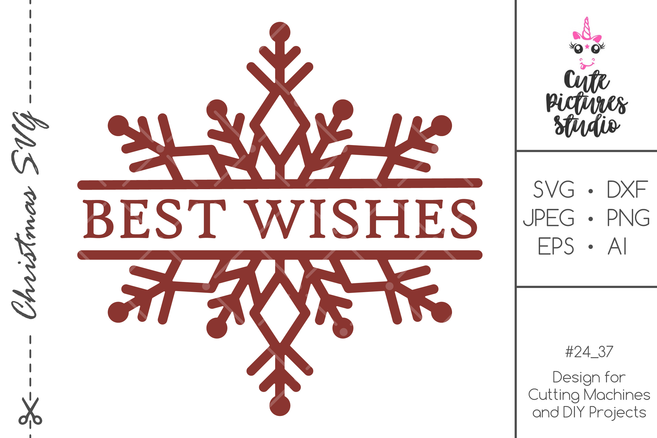 Download Christmas split monogram frame with snowflakes SVG PNG