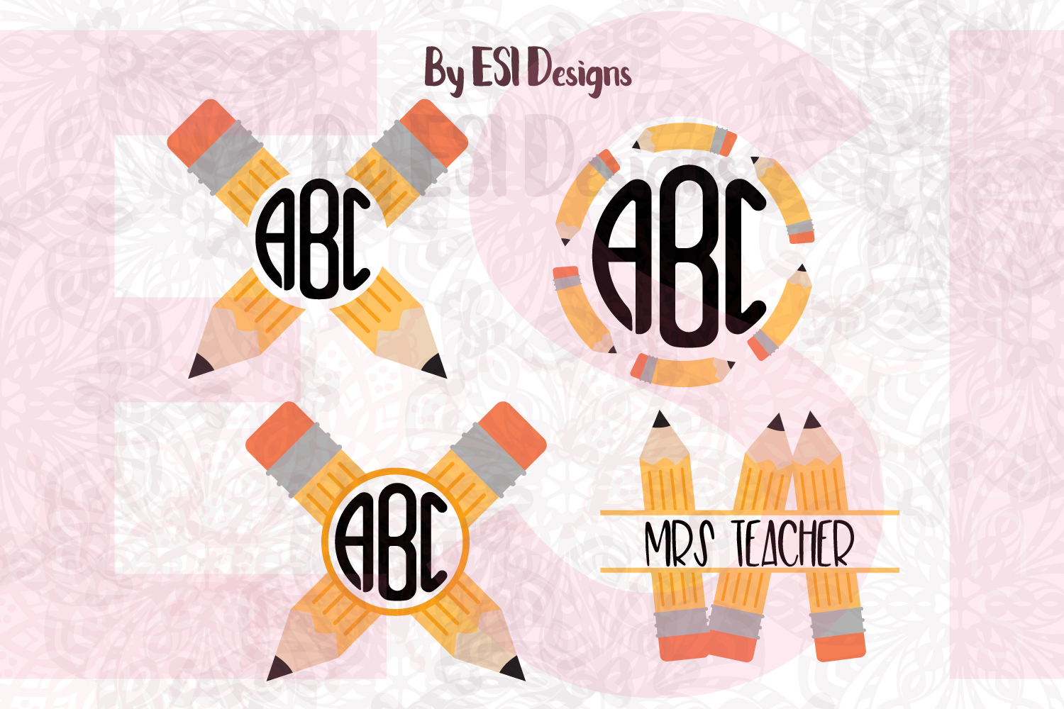 Download Teacher | School | Pencil Monogram Design Set (27782) | SVGs | Design Bundles