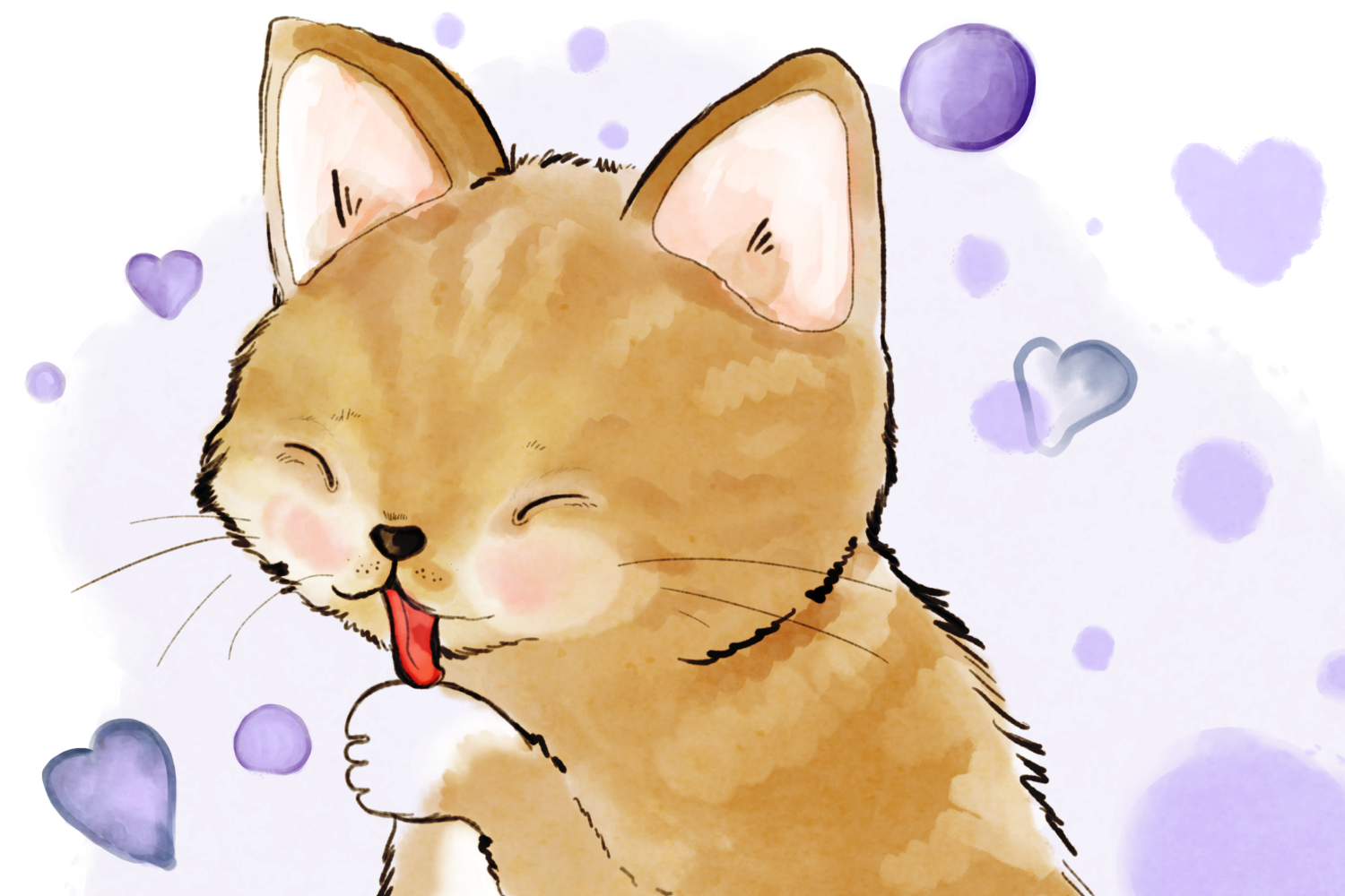 Cute Cat Licking Her Paw JPEG ILLUSTRATION