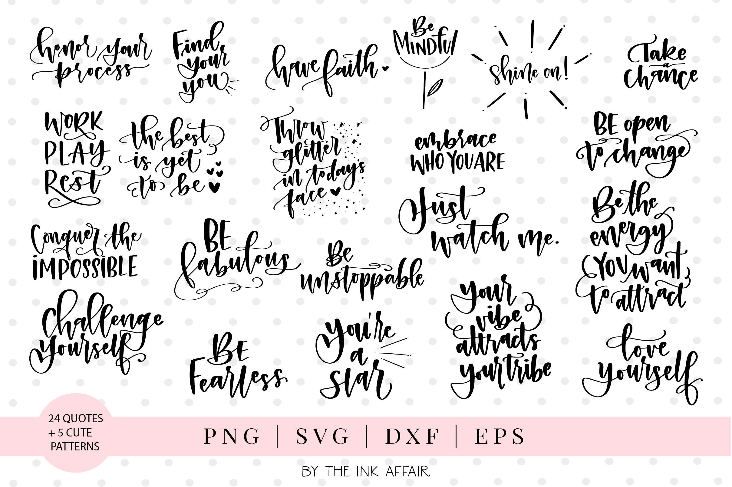 Download SVG Bundle - 24 Positive Vibes Hand Lettered Quote Bundle