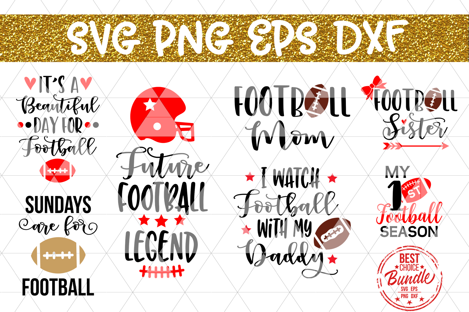 Download Football Bundle SVG Cut File, Sports SVG, EPS, PNG, DXF