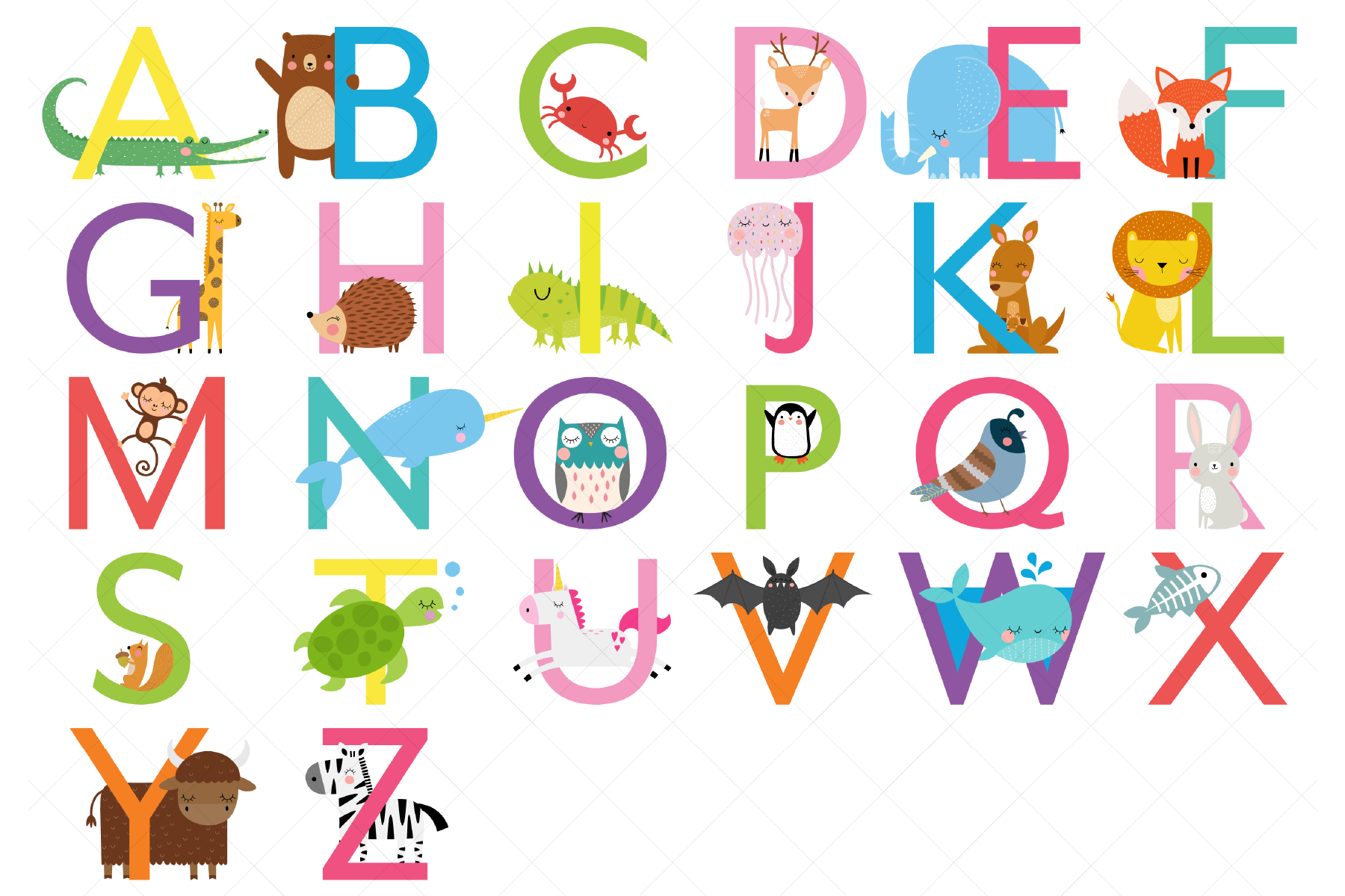 Animal Alphabet Clipart, Uppercase Letters