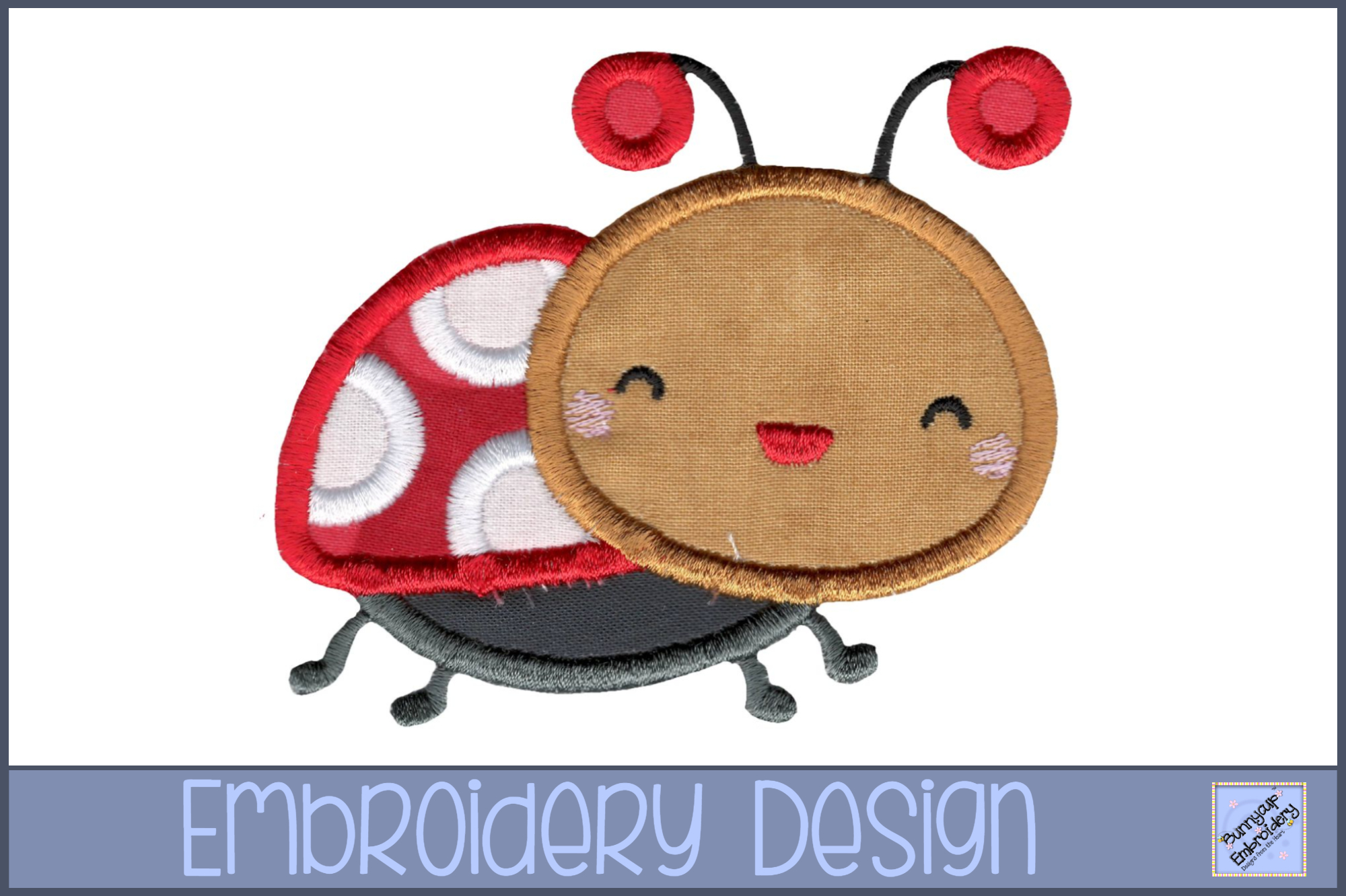 Cute ladybug applique embroidery design