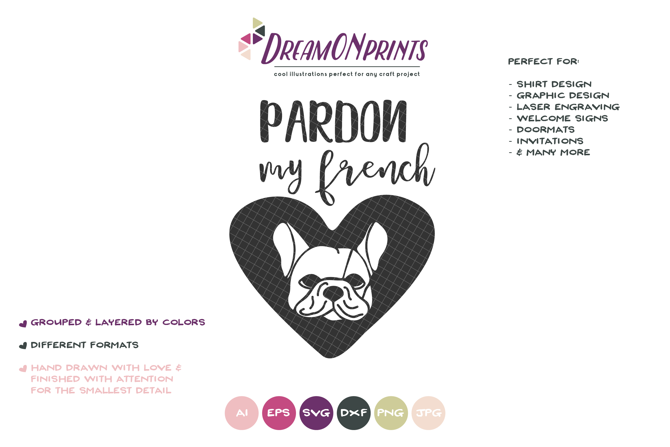 French Bulldog SVG Illustration - Pardon My French