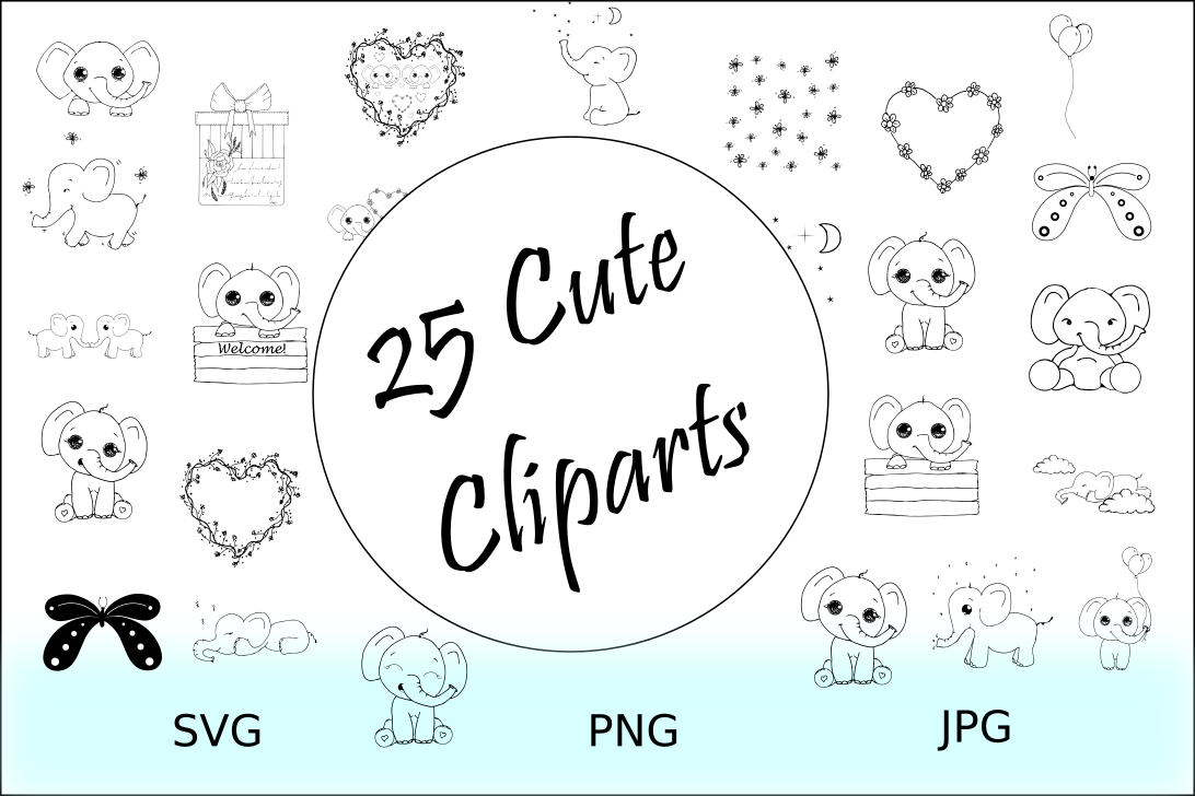 Cute Animals Collection - Elephant Clipart Outline