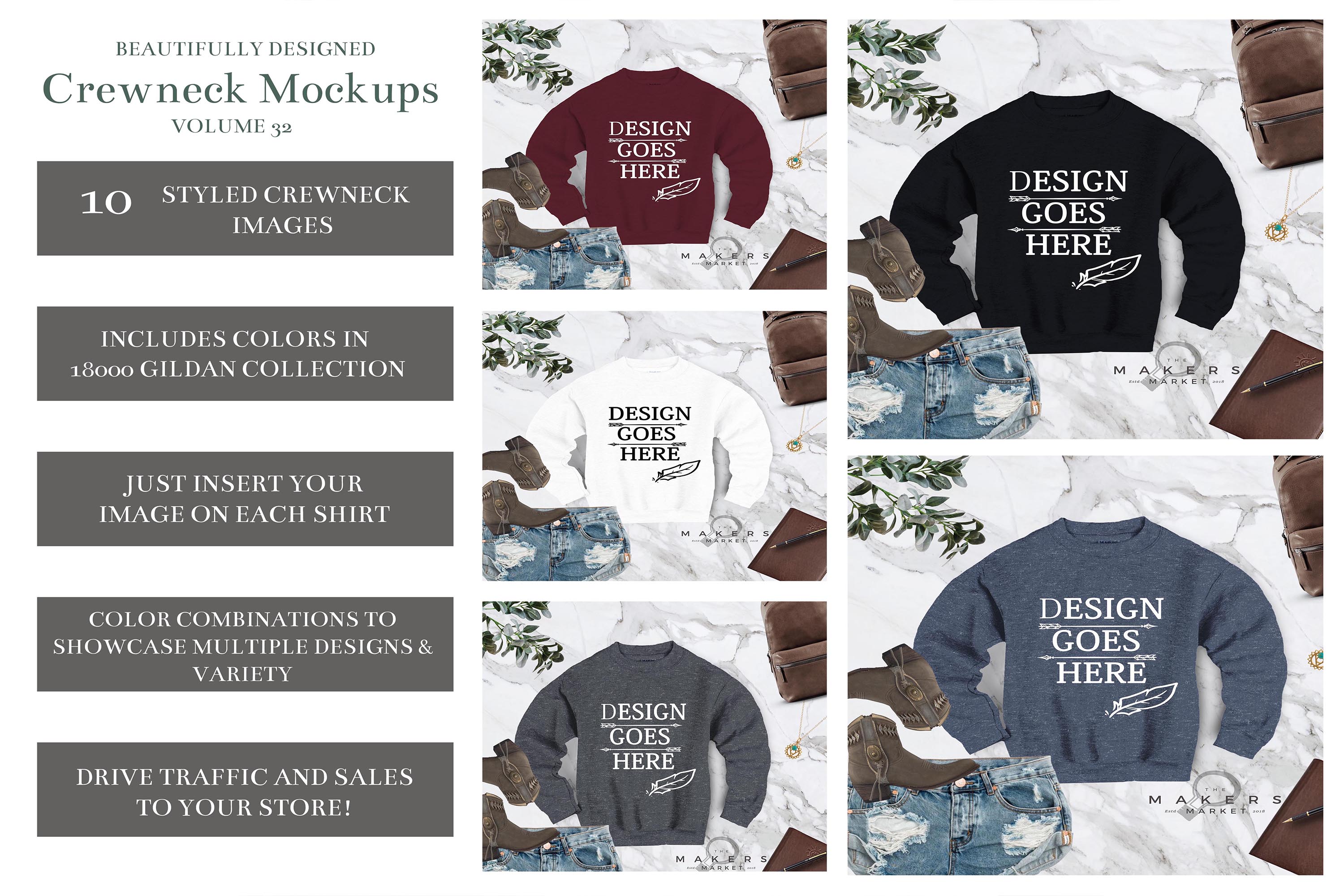 Download Crew Neck Mock-up/Sweatshirt Download/ Gildan 18000 (359518) | Mock Ups | Design Bundles