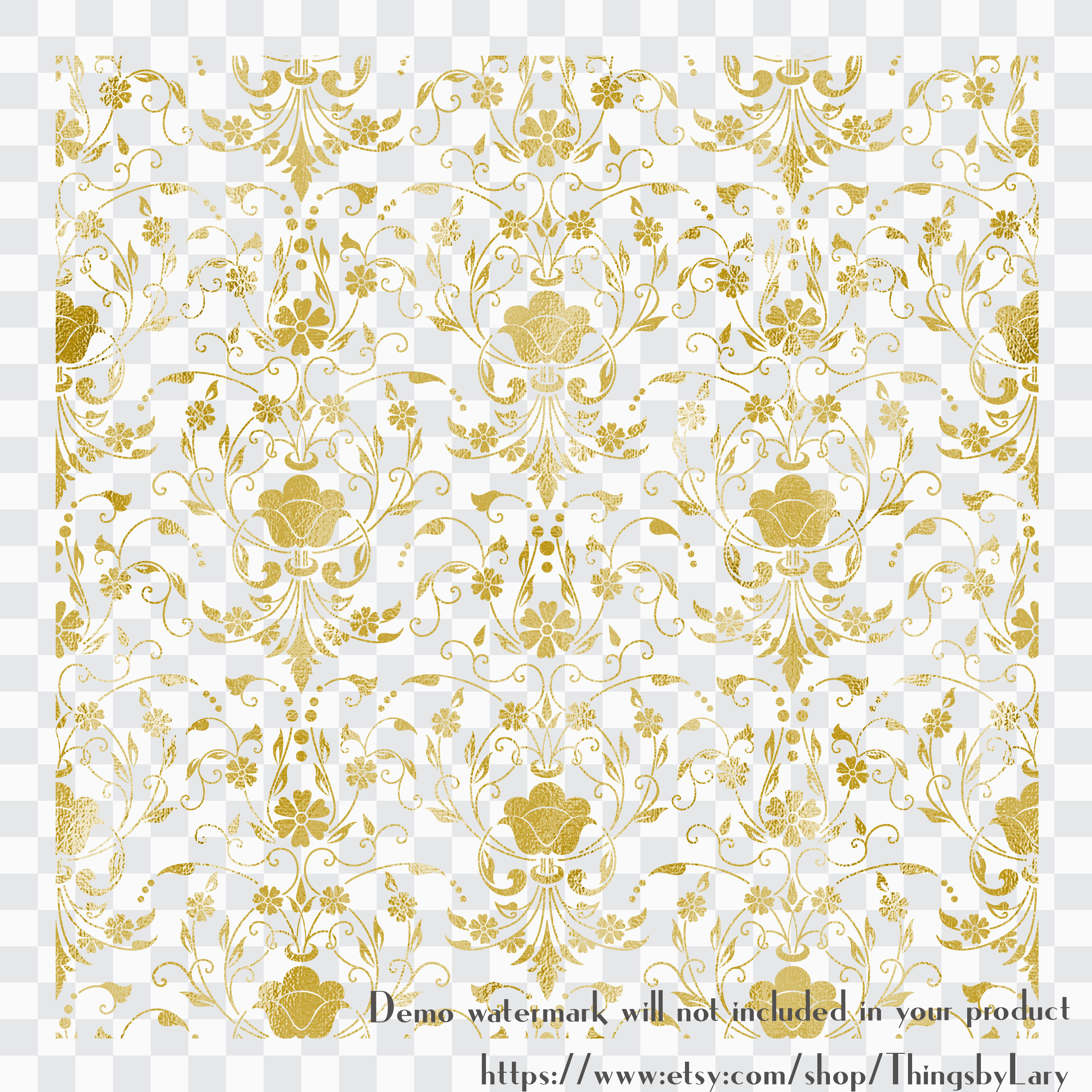 Download 42 Gold Foil Seamless Damask Ornament Transparent Overlays