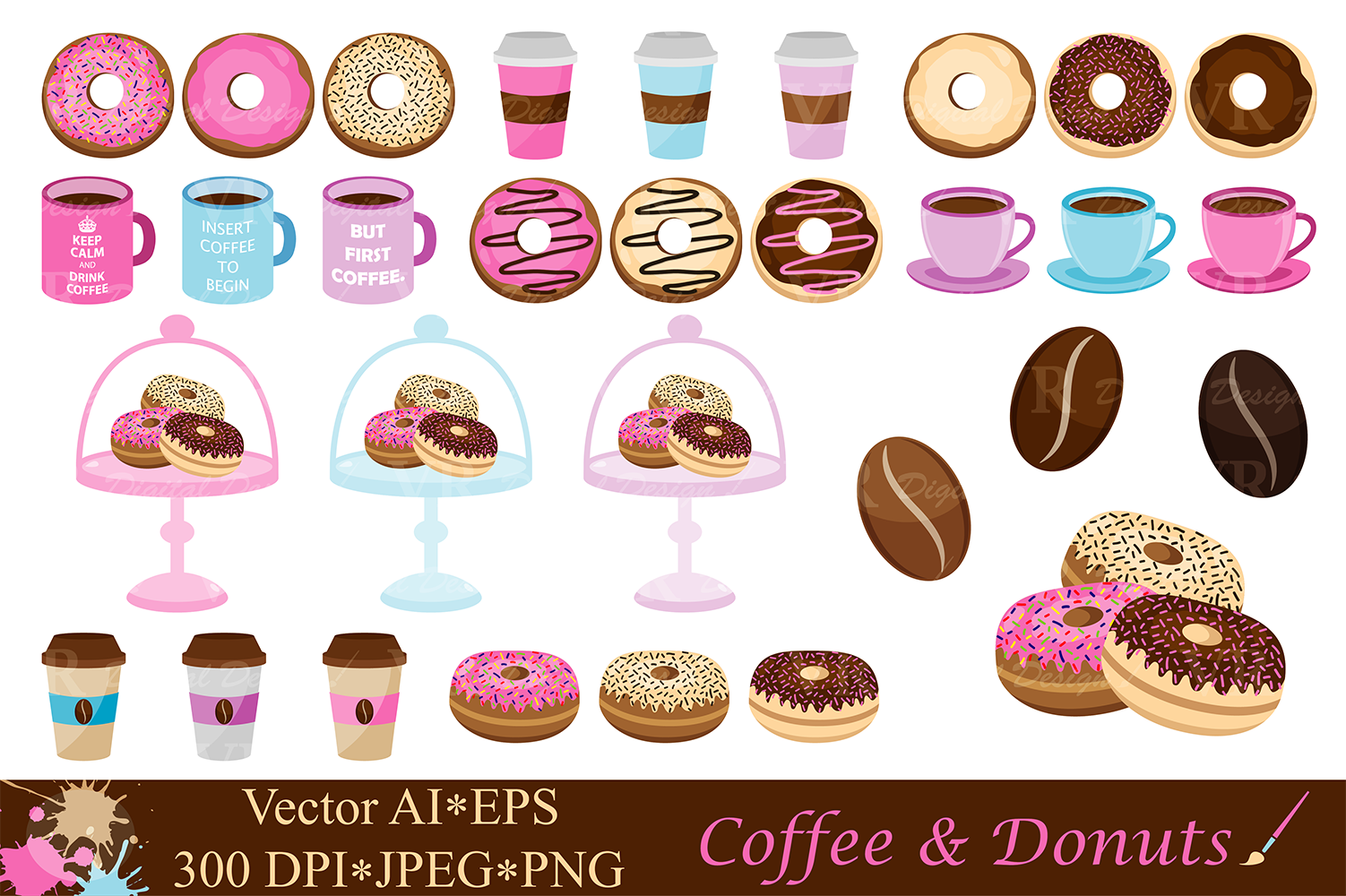 Coffee and Donuts Clipart Vector (43712) Illustrations Design Bundles