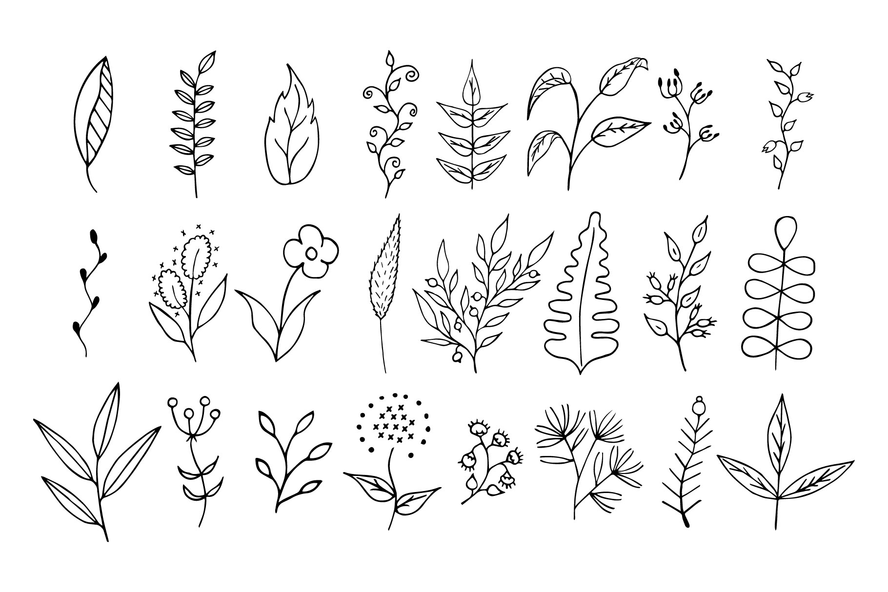 110 Hand drawn Floral Design Elements (159724) | Illustrations | Design ...