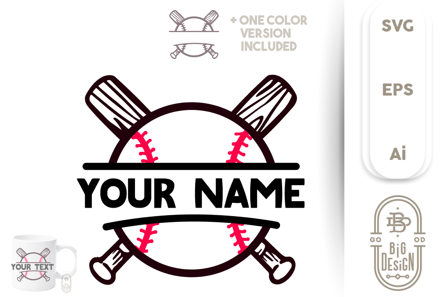 Download Baseball Name SVG - Ball and Bats Custom Personalized Design