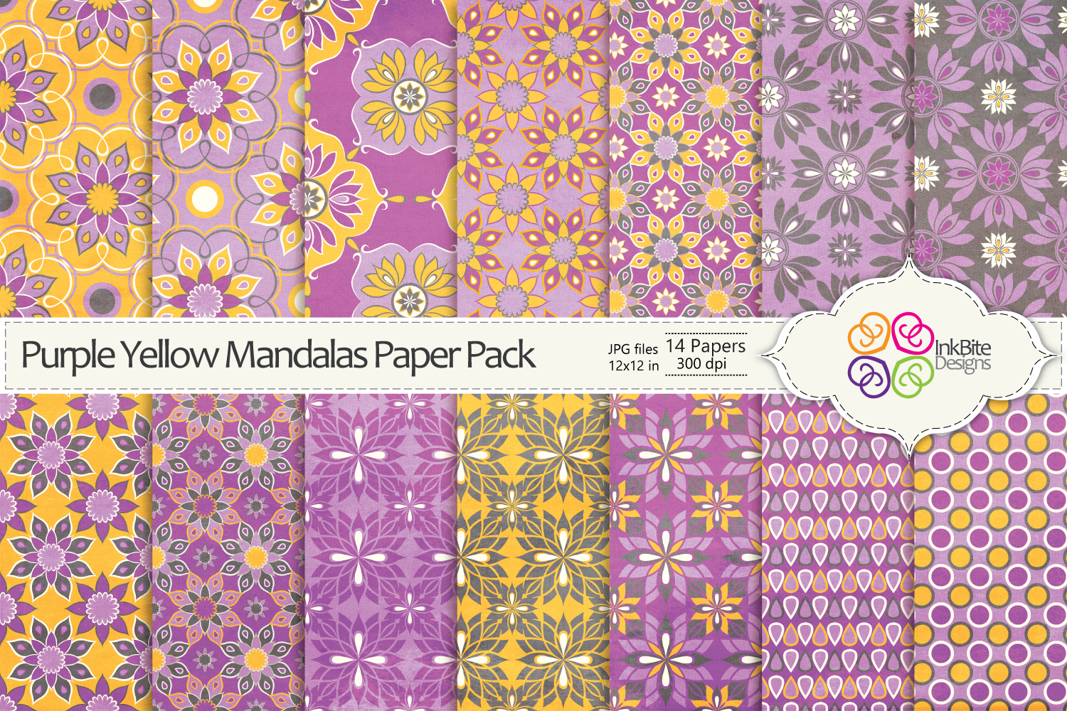 purple yellow mandalas paper