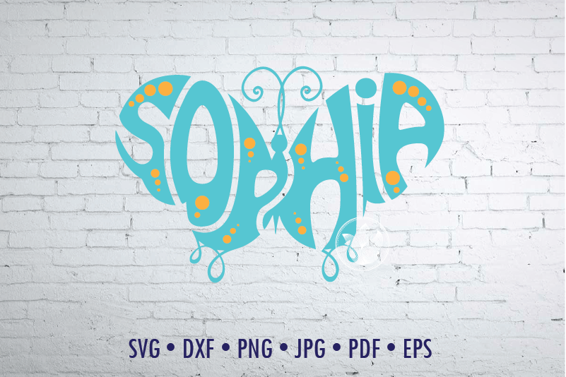 Download Sophia Word Art in butterfly shape Svg Dxf Eps Png Jpg