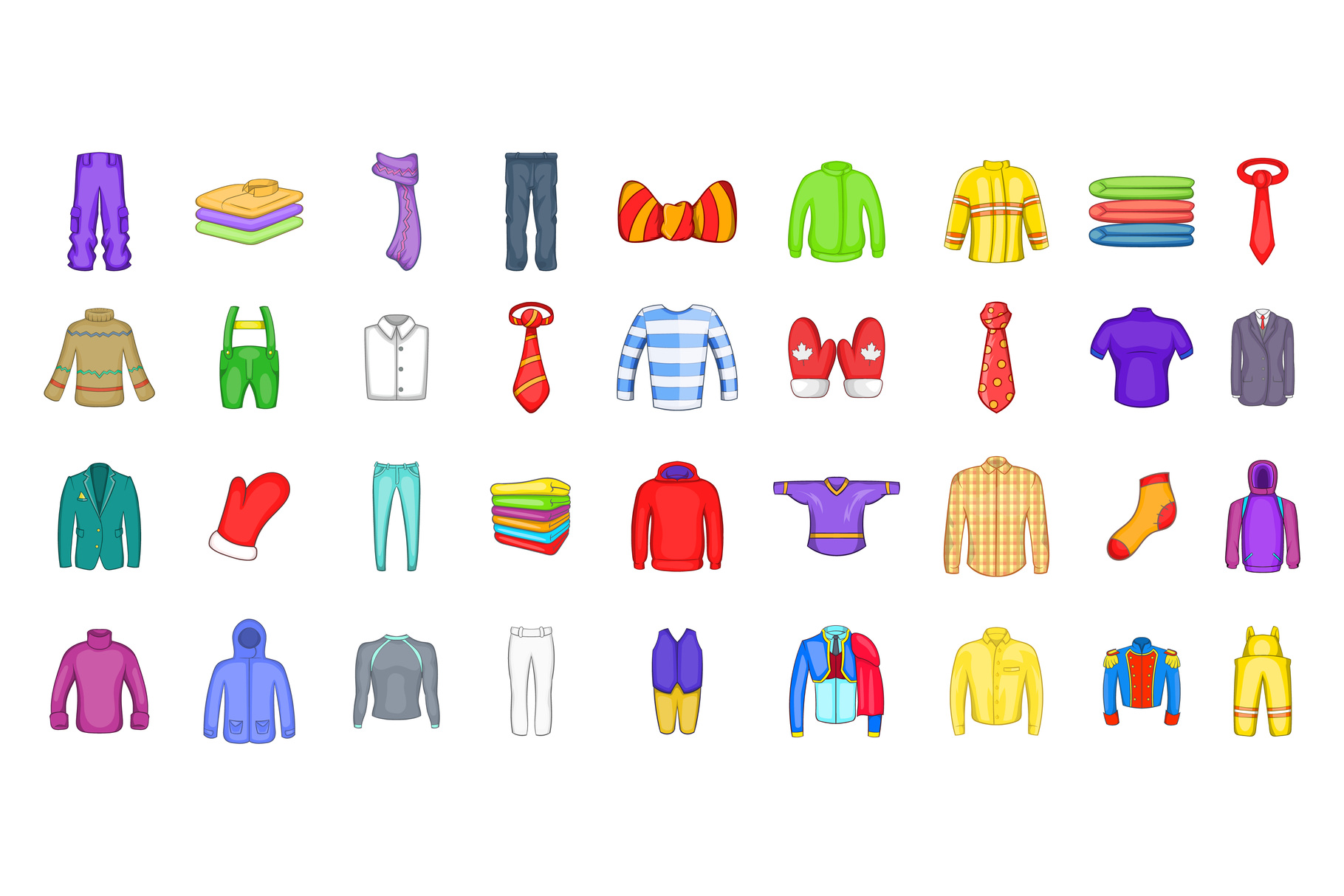 Clothes icon set, cartoon style