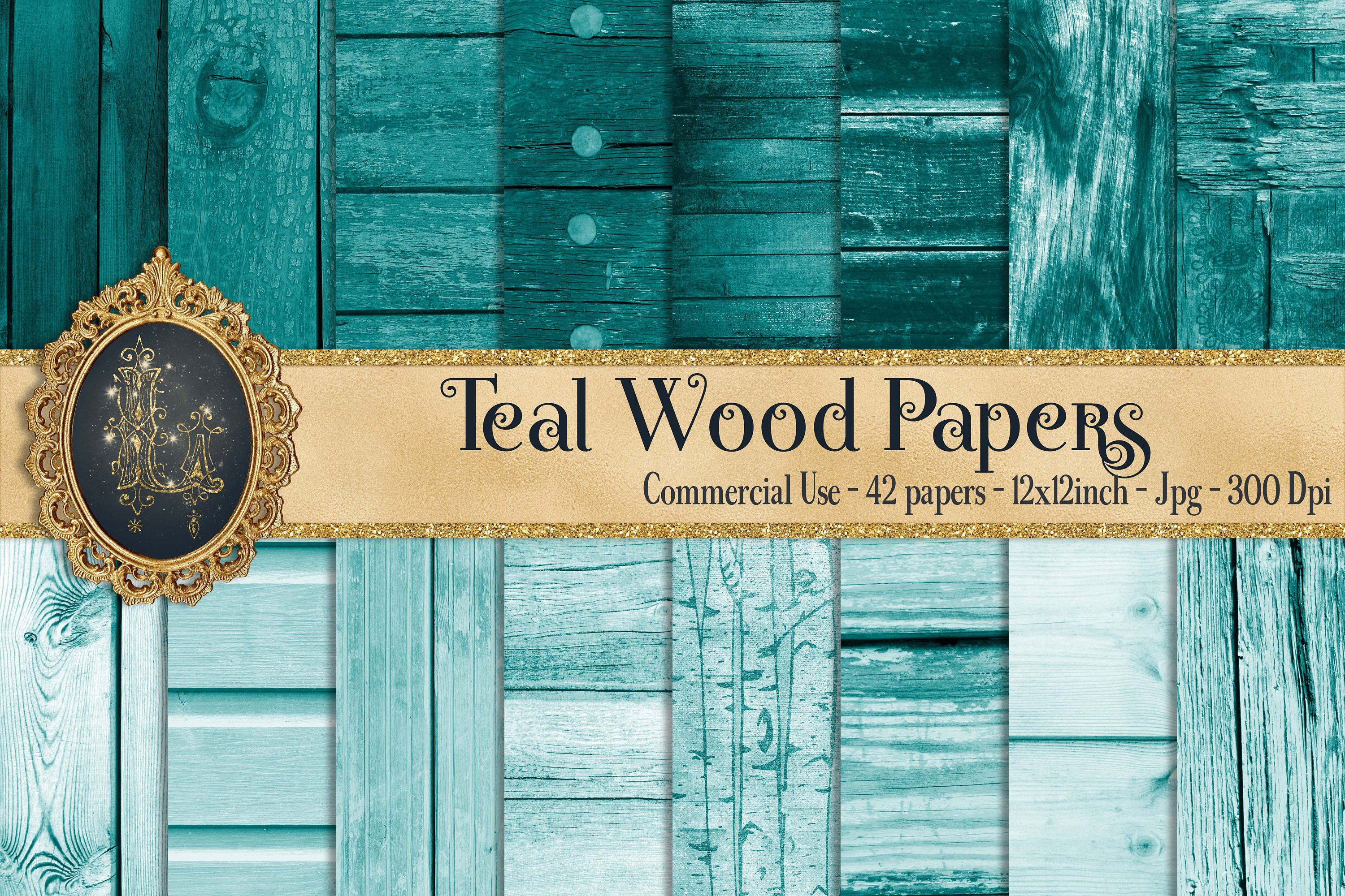42 Teal Wood Texture Digital Papers, Barn Wood Papers (135800