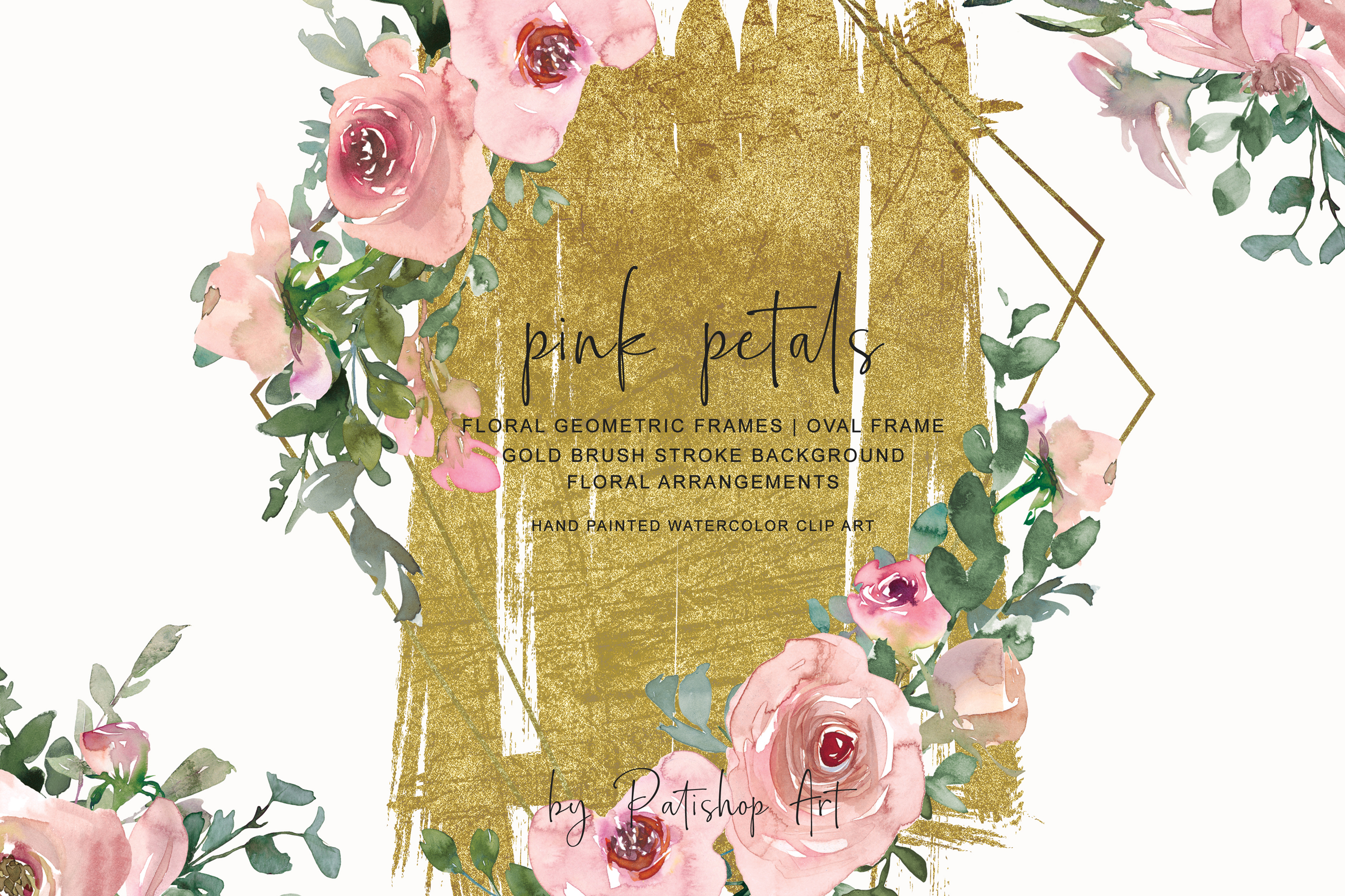 Watercolor Pink Gold Floral Frame Collection