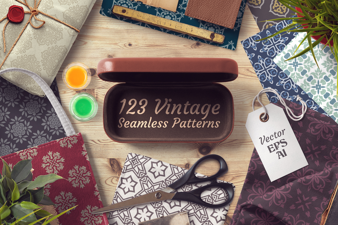 Download 123 Vintage Seamless Vector Patterns (9023) | Textures | Design Bundles