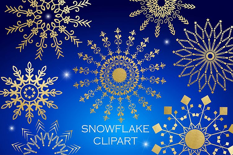Snowflake Clipart - White Gold Blue example image 1