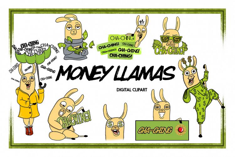 Animal Clipart-llama Clipart-Money Clipart-Cartoon-Sticker Clipart-Digital-Llama-alpaca Art-Funny-Digital Llama-Llama Drama-Commercial