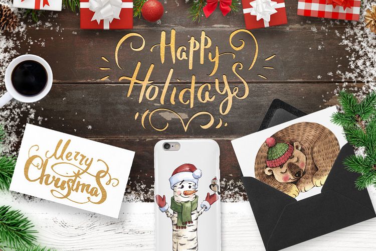 Merry Christmas and Happy Holidays PNG elements