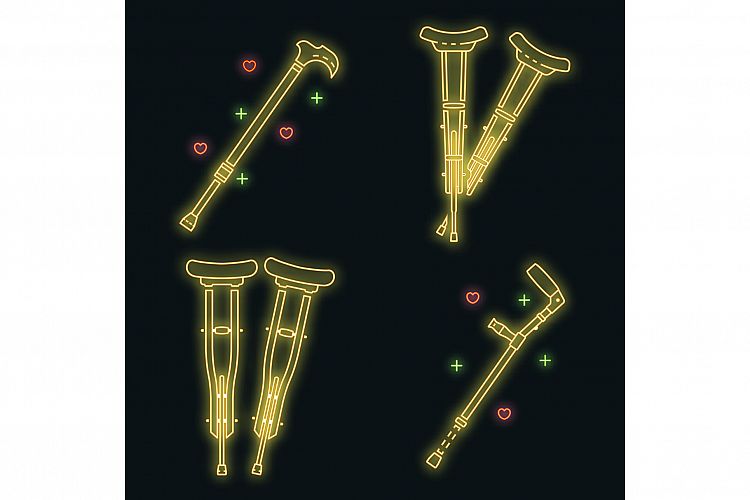 Injury crutches icon set vector neon example image 1