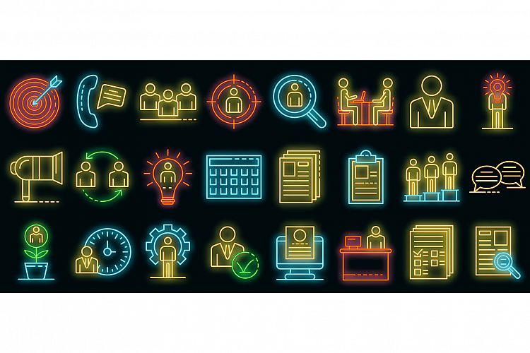 Recruitment icons set vector neon example image 1