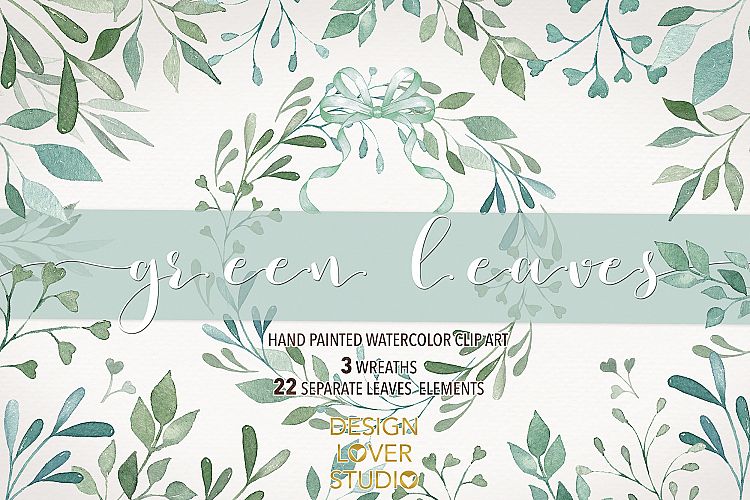 Watercolor green leaves clip arts