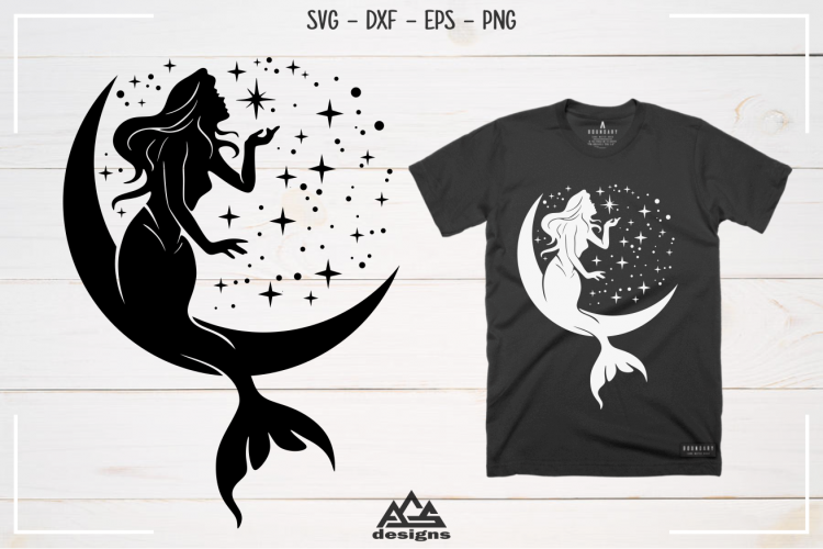 Mermaid at Moon Svg Design (391083) | Cut Files | Design Bundles