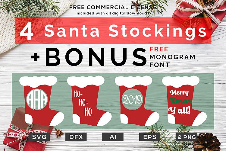 Christmas Santa Stocking - Monogram SVG Bundle
